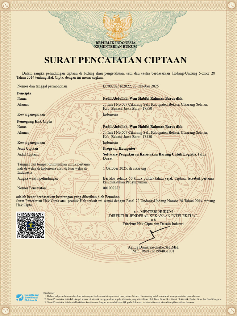 Pendaftaran Hak Cipta Software Logistik | PDF