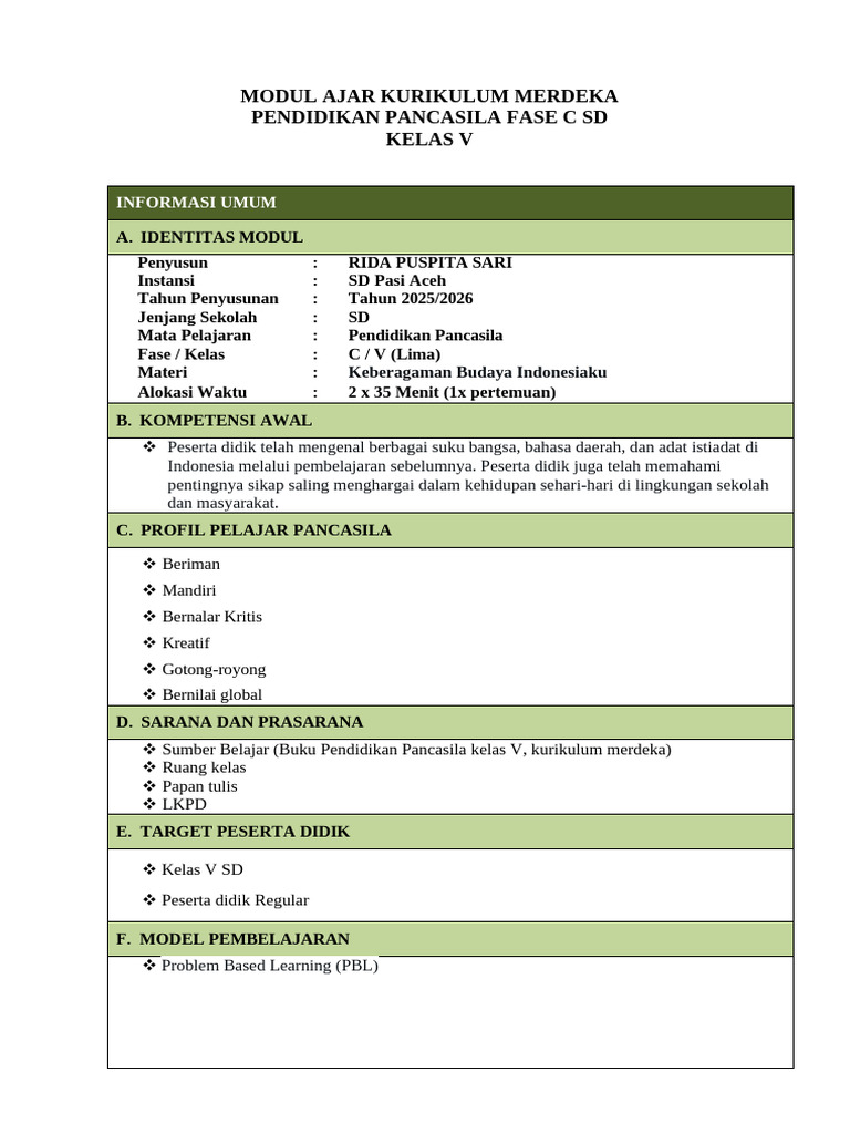 Modul Ajar PPL - Rida | PDF