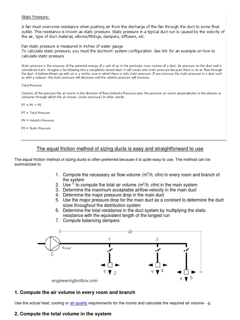 Duct Static Pressure Calculation Duct (Flow) Pressure