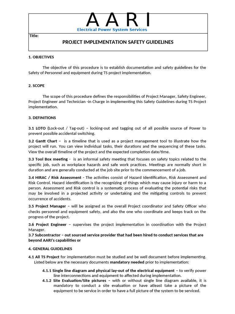 Project Safety Guidelines for TS Implementation | PDF | Safety | Risk