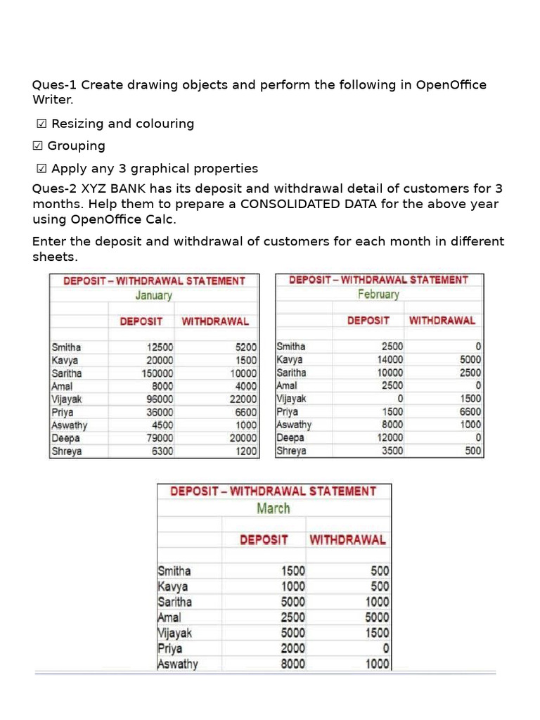 OpenOffice Tasks: Drawing, Data, and Calculations | PDF