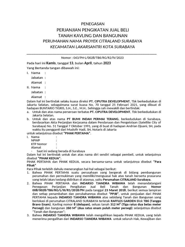 Penegasan Perjanjian Pengikatan Jual Beli | PDF