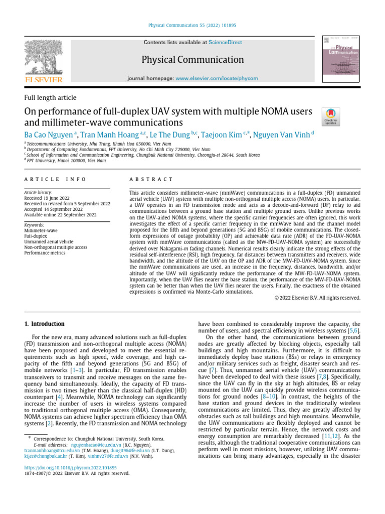 On Performance of Full-duplex UAV System With Multiple NOMA Users | PDF ...