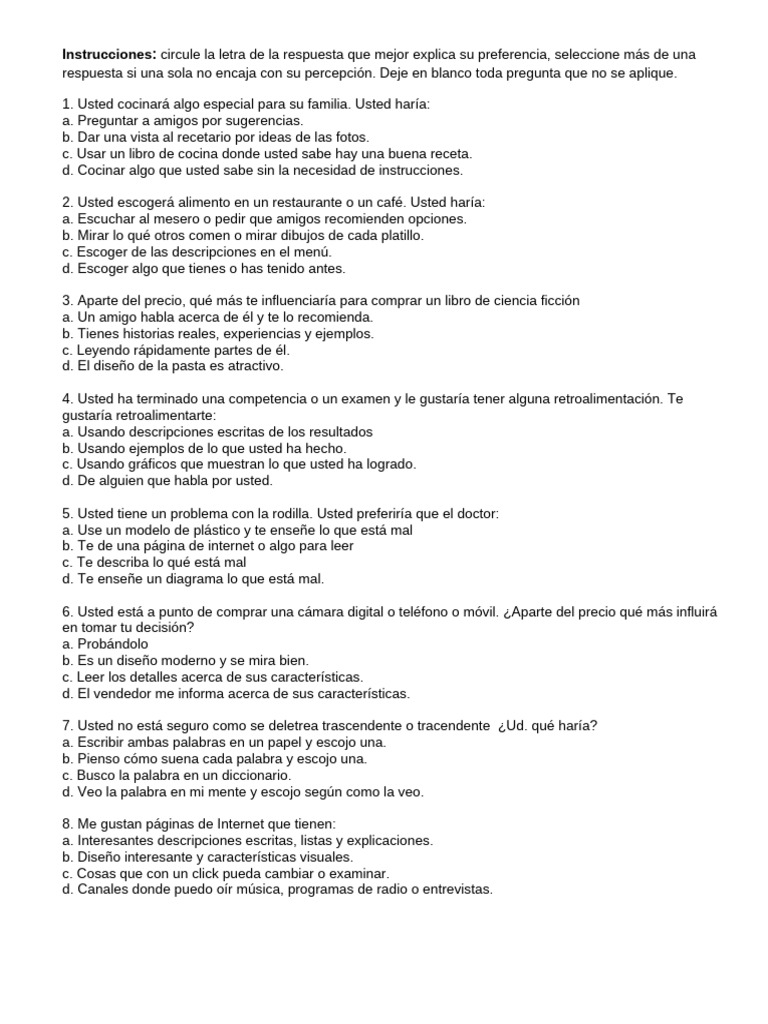 Preferencias de Aprendizaje y Decisión | PDF | Libros | Internet