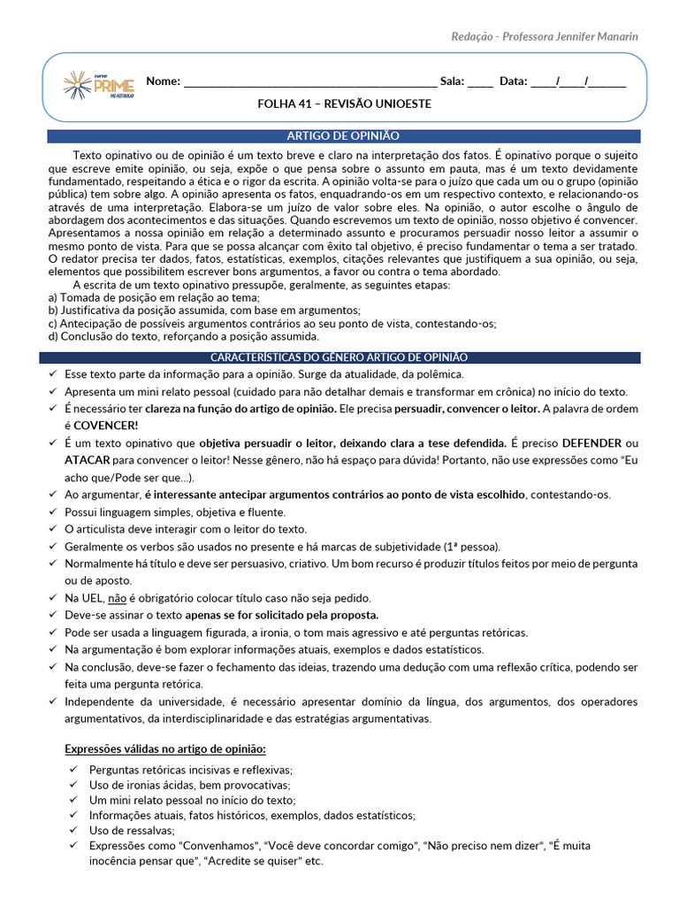 Folha 41 - Revisão Unioeste - Artigo de Opinião | PDF
