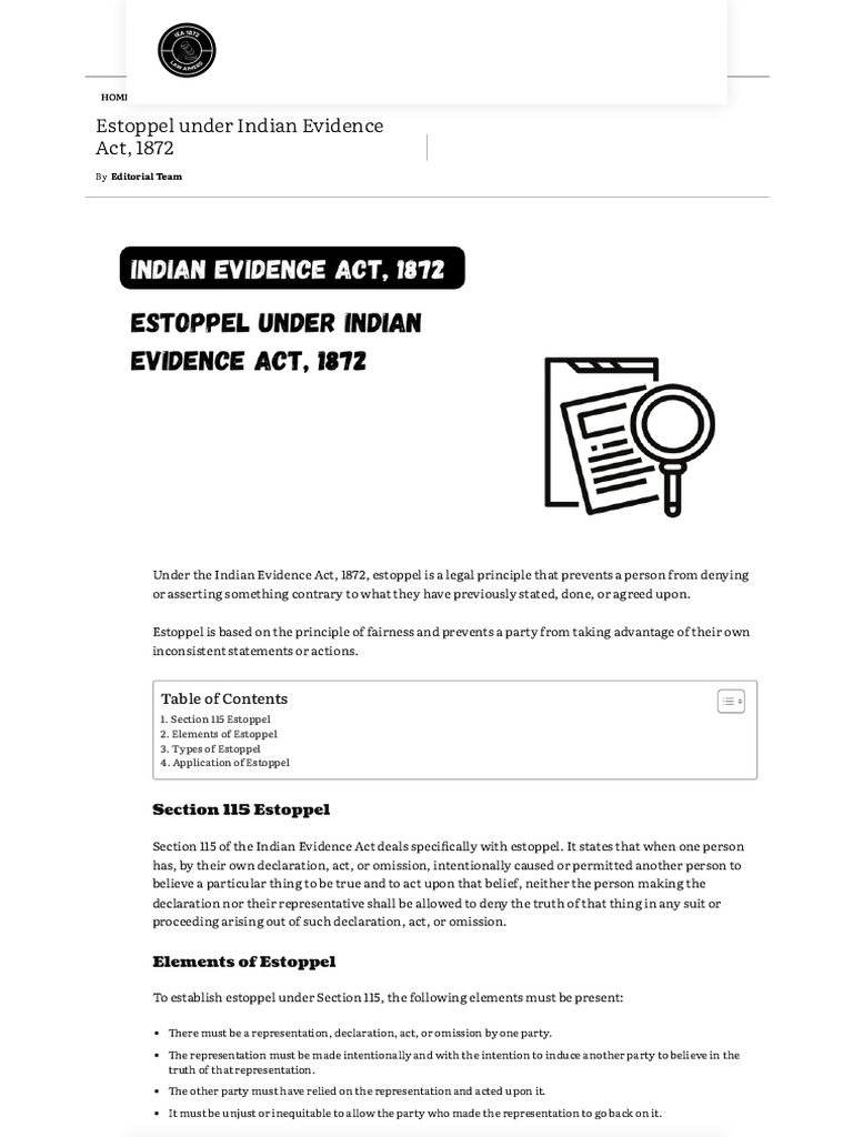 Estoppel in Indian Evidence Act 1872 | PDF | Estoppel | Legal Procedure