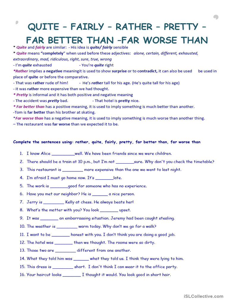 Understanding Adjectives: Quite, Rather, Pretty | PDF | Chess | Chess ...