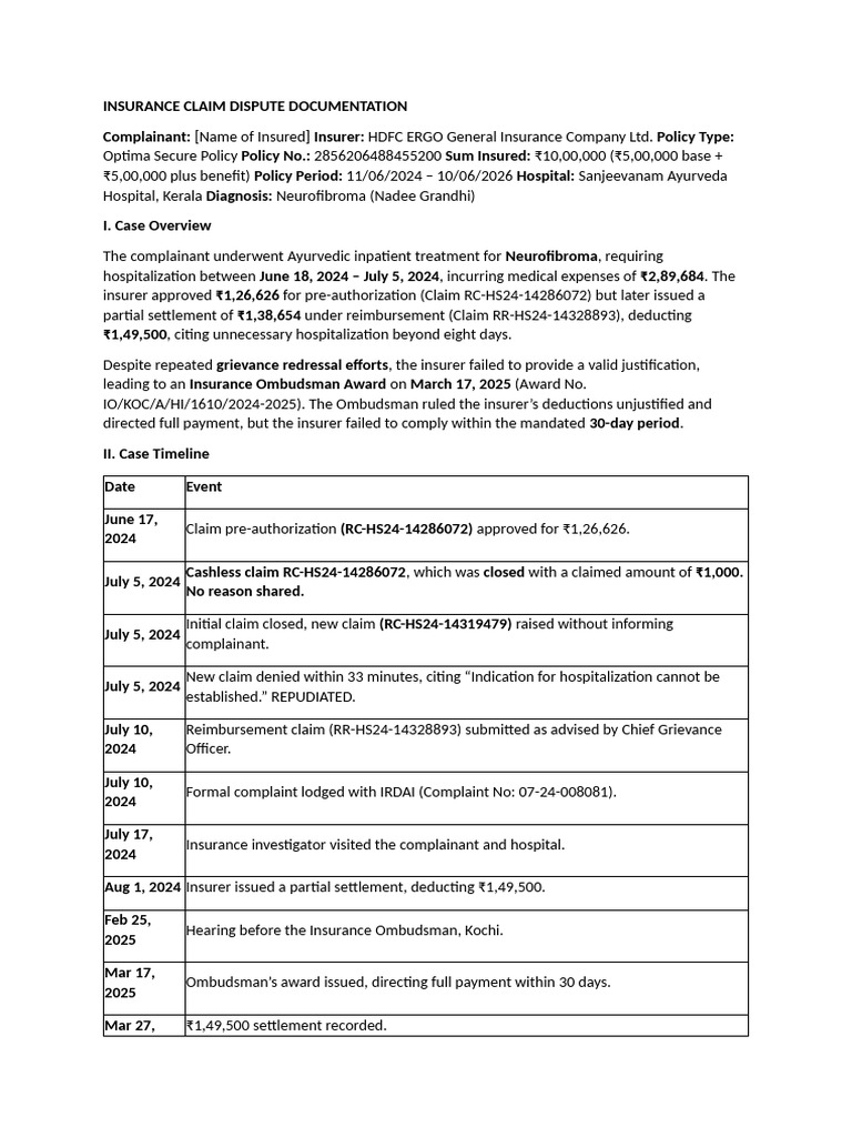 Insurance Claim Dispute Documentation | PDF | Insurance | Damages