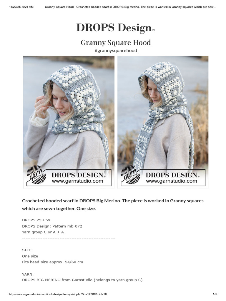 Granny Square Hood Crochet Pattern | PDF | Crochet | Sewing