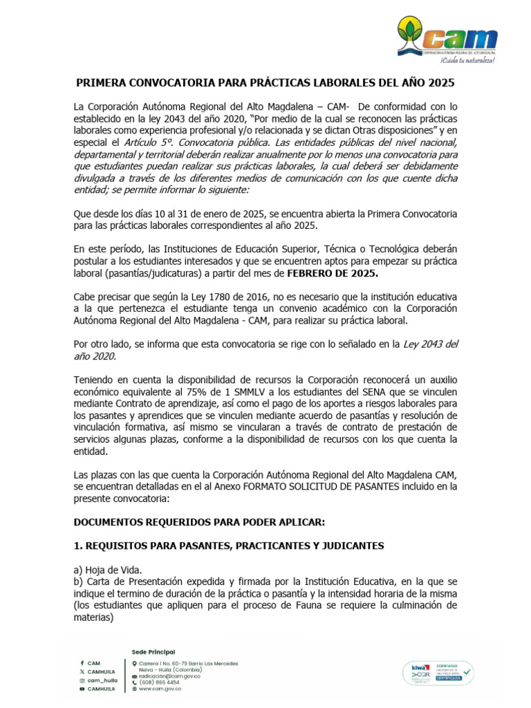 1 Convocatoria para Practicas Laborales Del Ano 2025 Publicar Ajustada ...