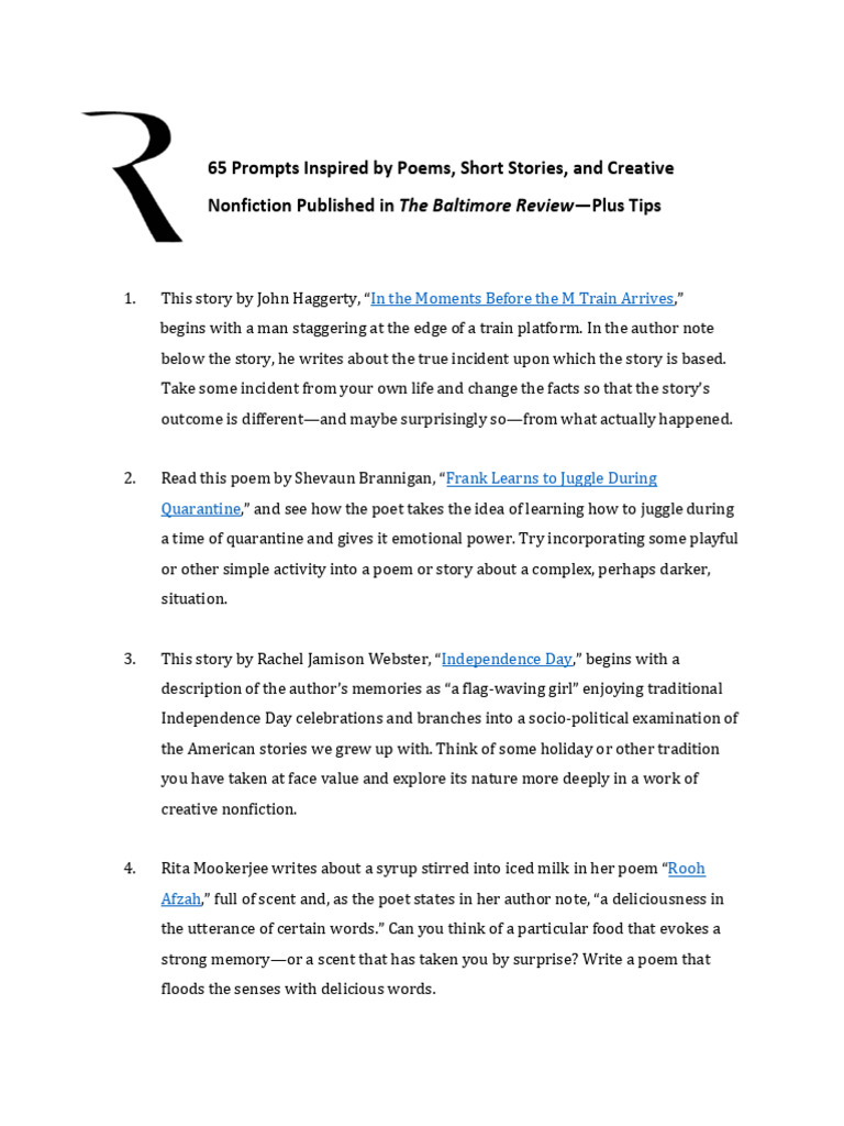 65 Writing Prompts Inspired by Work Published in The Baltimore Review ...