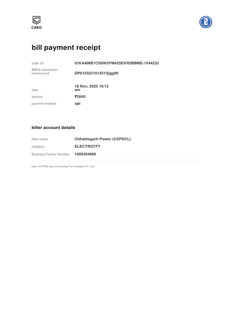 Chhattisgarh Power Bill Payment Receipt | PDF