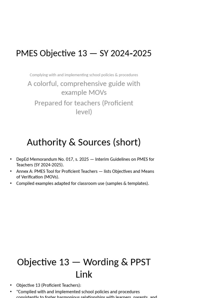 PMES Objective 13 Guide for Teachers | PDF | Teachers