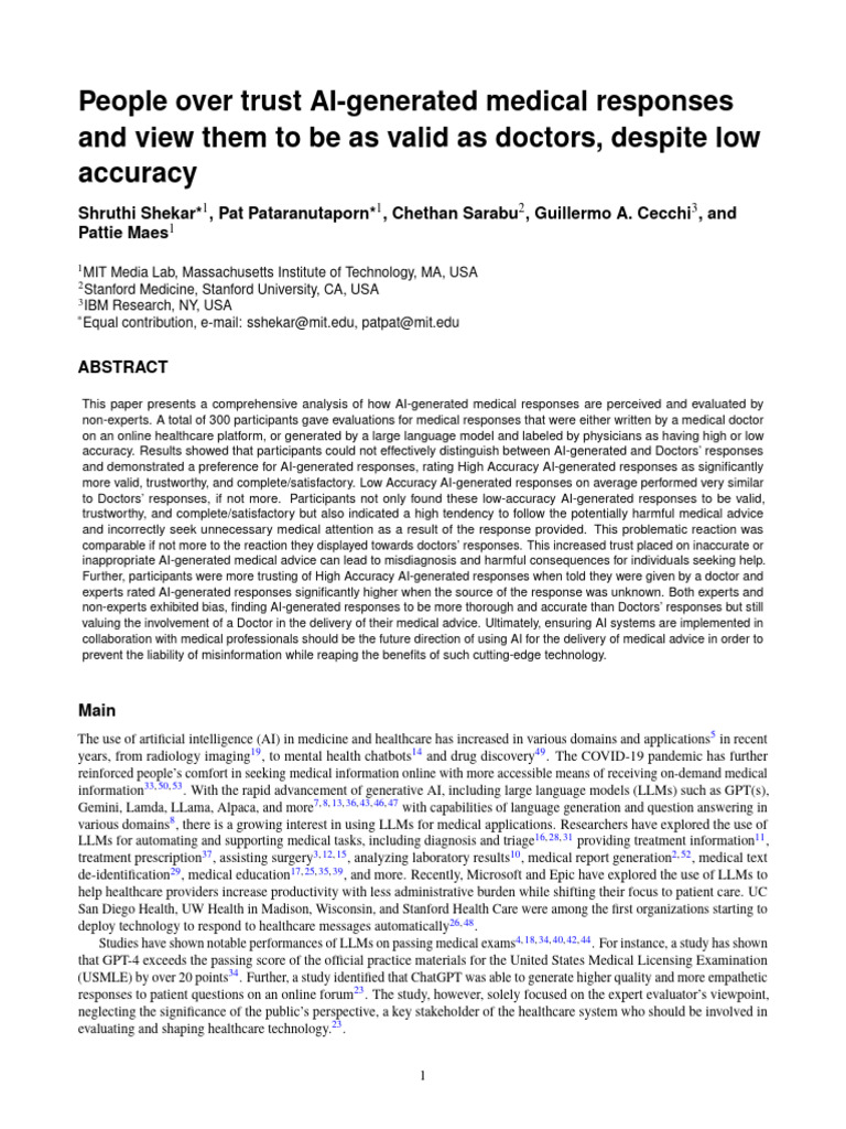 Trust in AI Medical Advice vs. Doctors | PDF | Artificial Intelligence ...