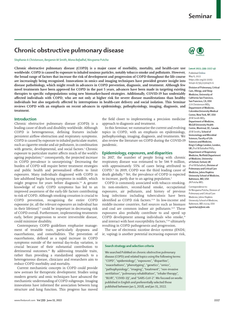 Advances in Chronic Obstructive Pulmonary Disease | PDF | Chronic ...