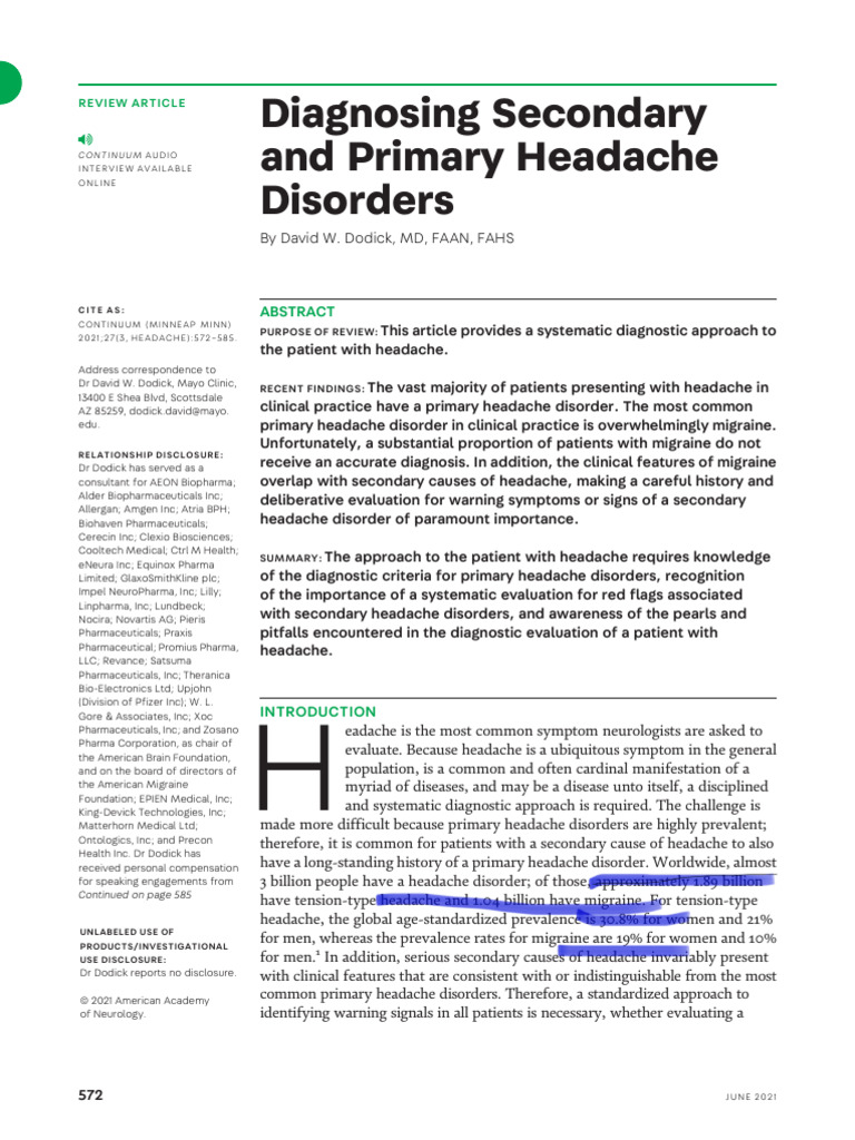 Headache Disorder Diagnosis Guide | PDF | Headache | Migraine