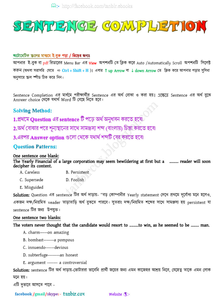 Sentence Completion Techniques and Practice | PDF | Clause | Subject ...