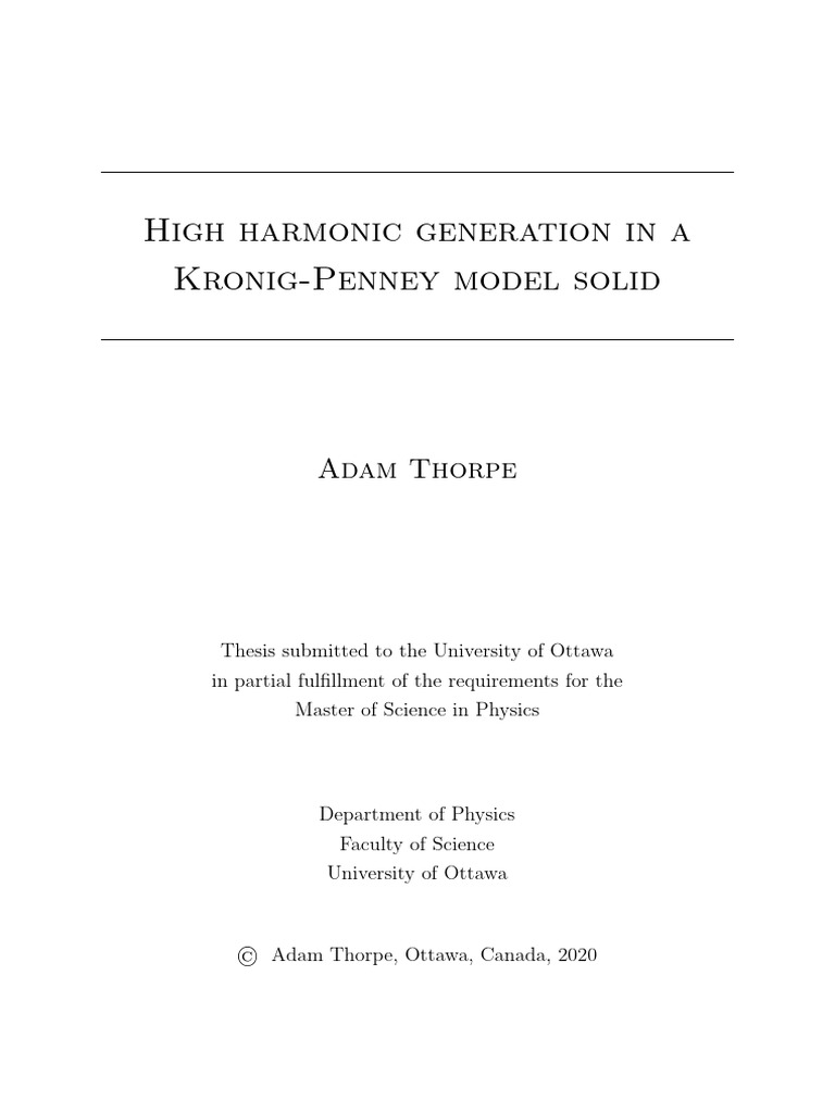 Thorpe Adam 2020 Thesis | PDF | Electron | Hamiltonian (Quantum Mechanics)