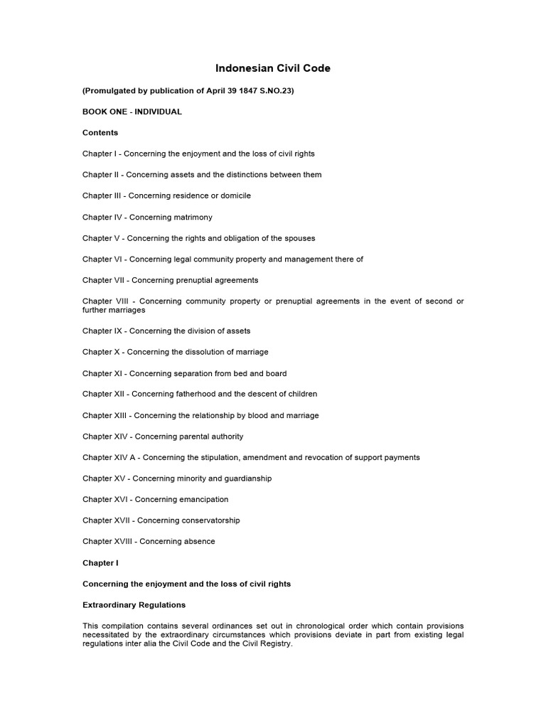 Overview of the Indonesian Civil Code | PDF | Marriage | Legal Guardian