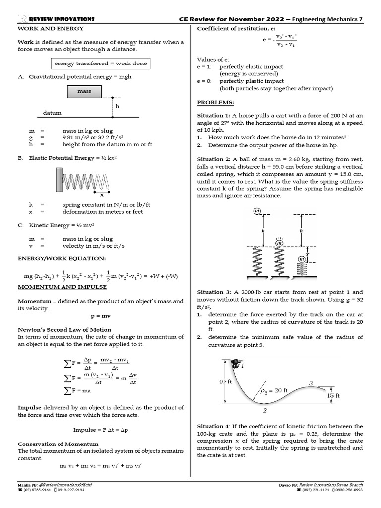Work, Energy, and Momentum Concepts | PDF | Force | Momentum