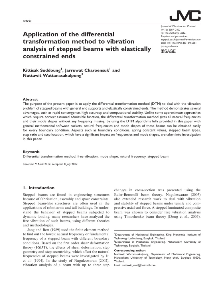 Vibration Analysis of Stepped Beams Using DTM | PDF | Beam (Structure ...