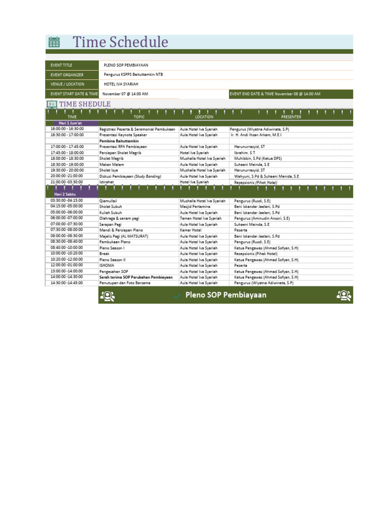 Time Schedule Pleno Sop Pembiayaan November 2025 | PDF