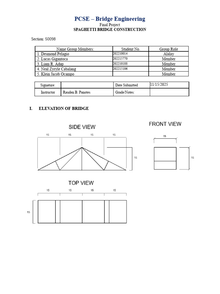 Spaghetti Bridge Construction Project | PDF