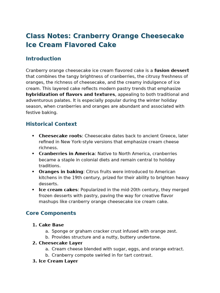 Class Notes - Cranberry Orange Cheesecake Ice Cream Flavored Cake | PDF ...