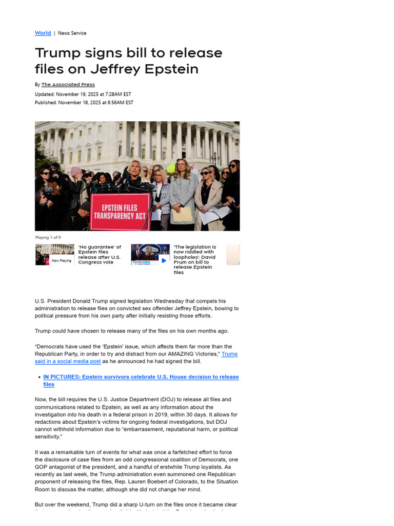 Trump Signs Bill to Release Epstein Files | PDF | Republican Party ...