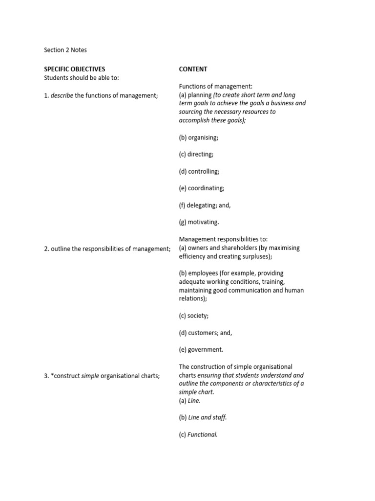 Section 2 Notes - Internal Organisations | PDF | Leadership | Strike Action