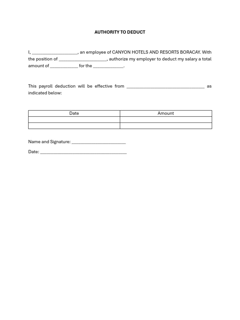 Authority To Deduct - Cbb8751a c26b 4c35 96ad 13bed2384421 | PDF