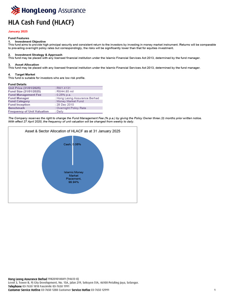 HLA Cash Fund - Jan 25 (Updated) | PDF | Valuation (Finance) | Investment  Management