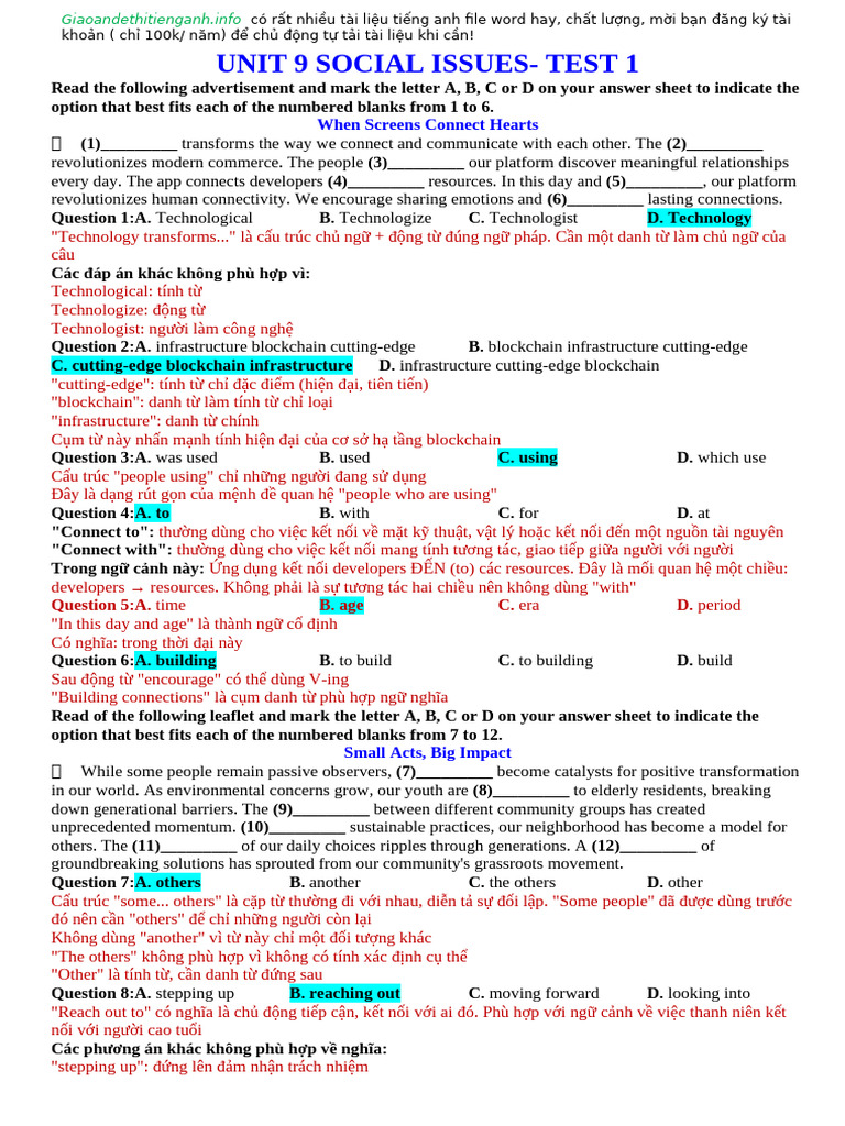Unit 9 Grade 11 Test 1 Key | PDF