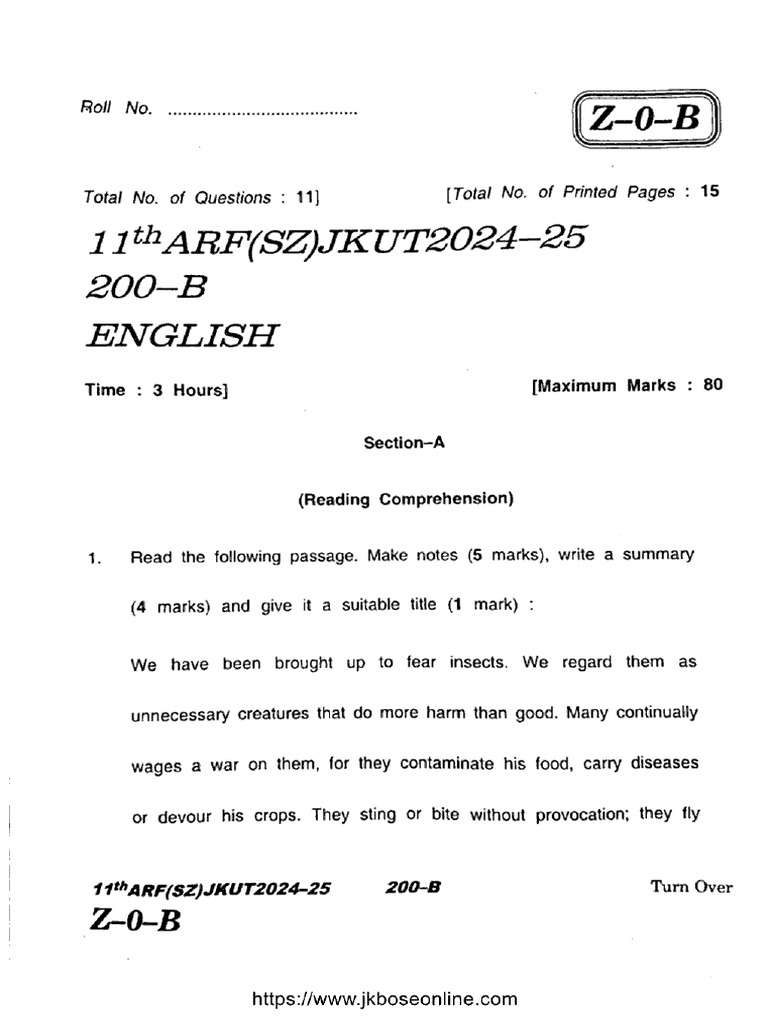 Jk Bose Class 11 English 200 b 2025 | PDF