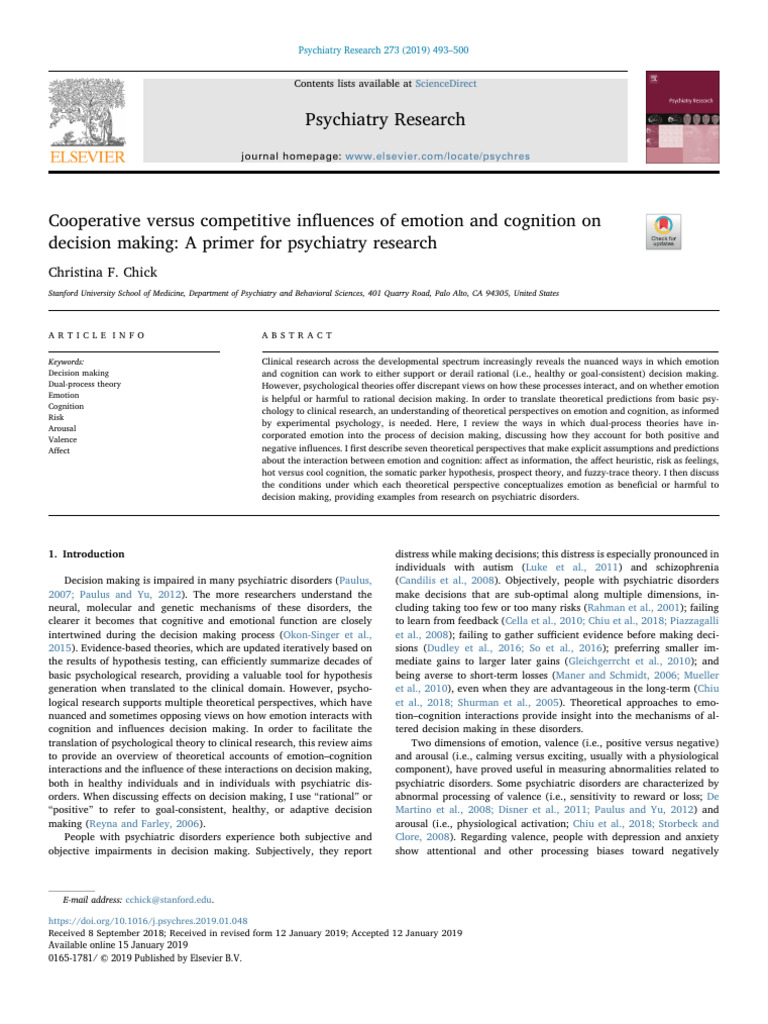 Emotion and Cognition in Decision Making | PDF | Emotions | Affect ...