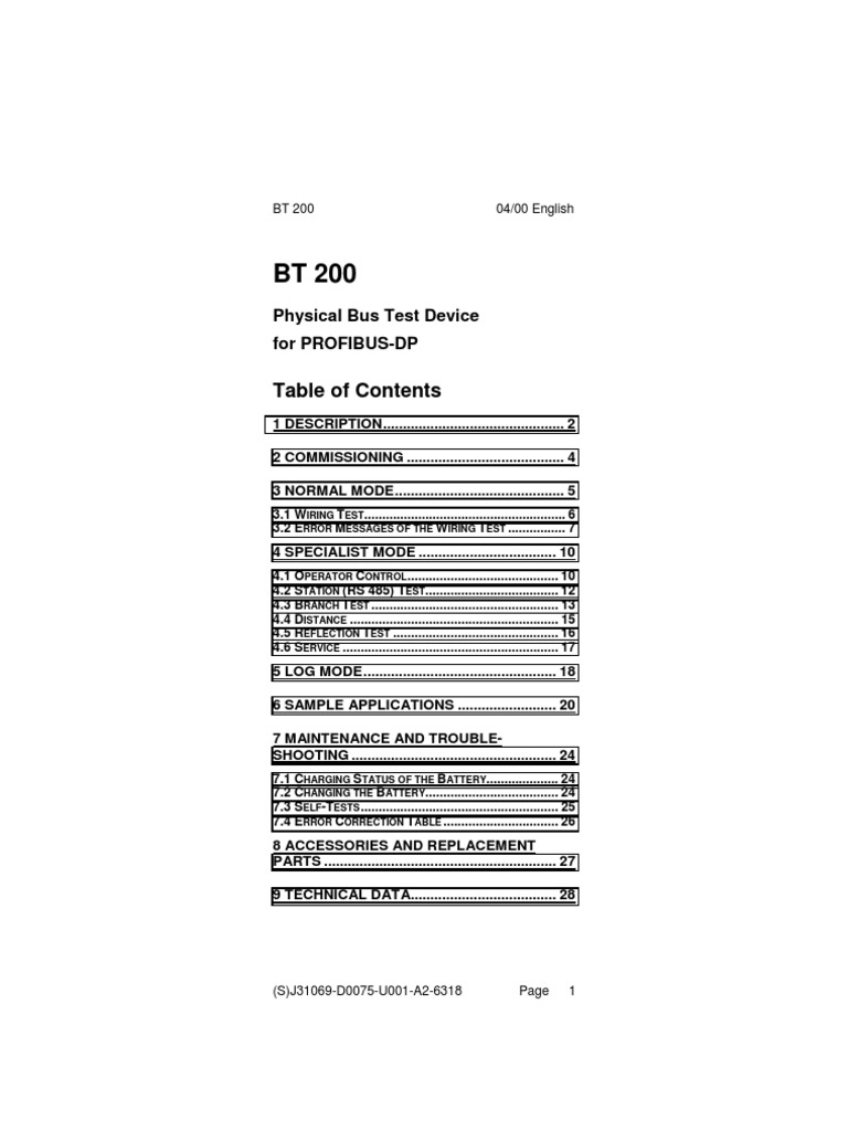 BT 200 PROFIBUS-DP Bus Test Guide | PDF | Technology & Engineering ...