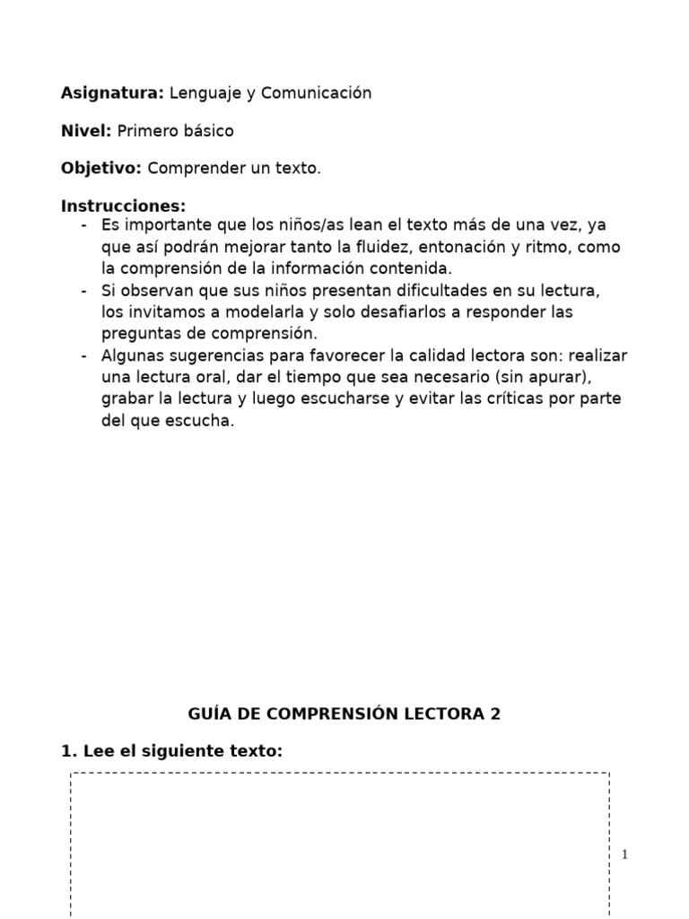 Guía de Comprensión Lectora para Primeros Básicos | PDF