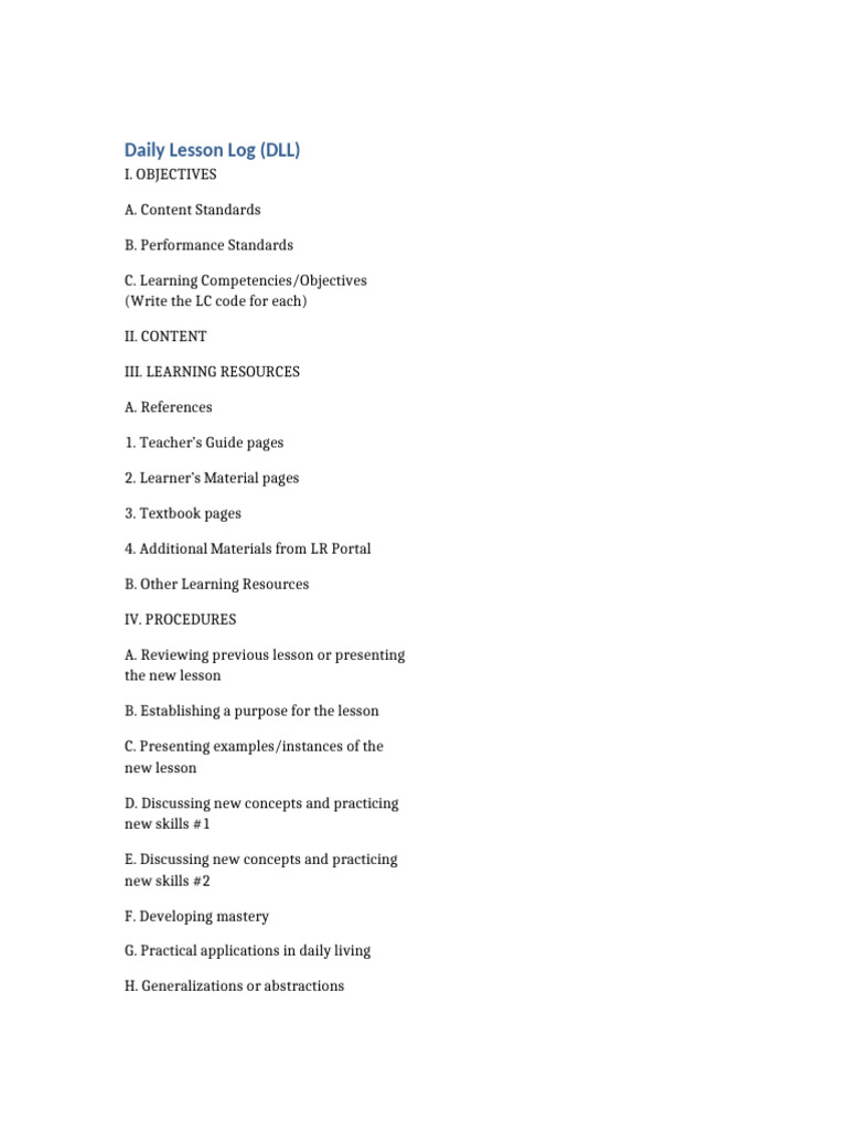 DLL Template Column Format | PDF
