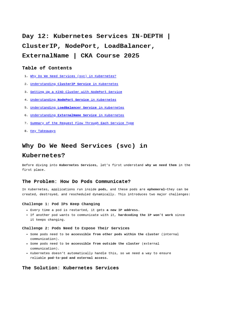 Kubernetes Services Explained: ClusterIP & More | PDF | Load Balancing ...