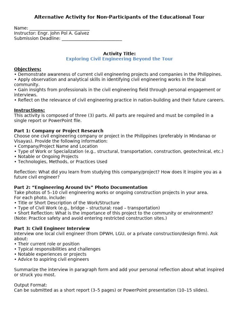 Civil Engineering Activity Guide | PDF | Engineering