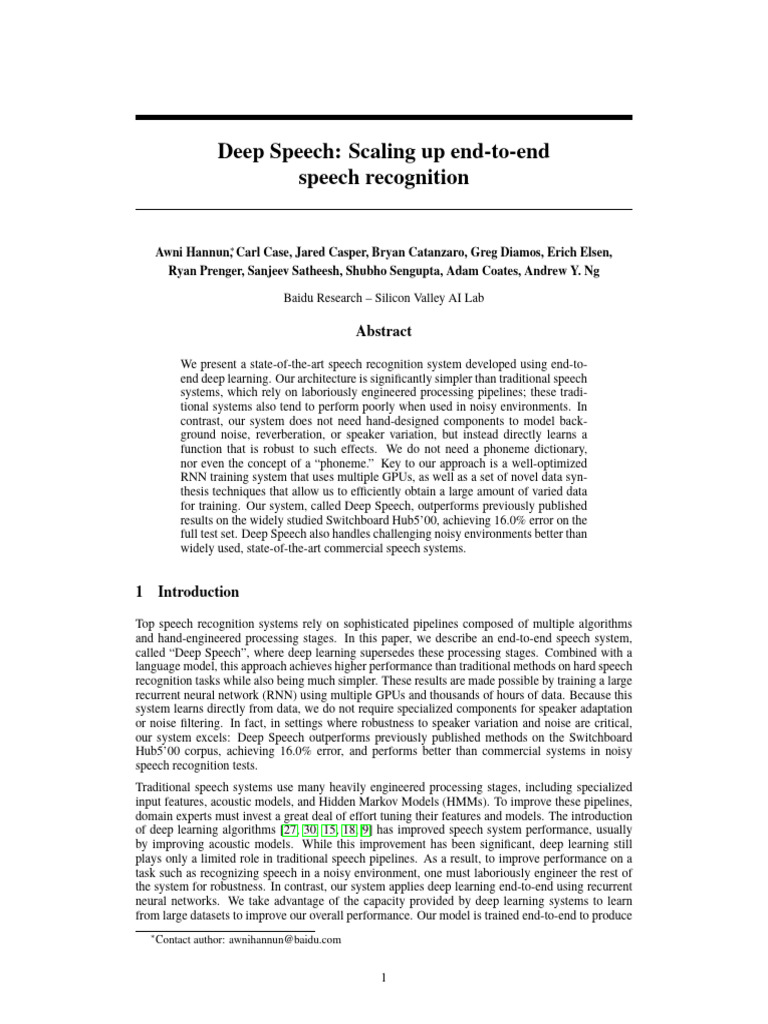 Deep Speech: Advanced Speech Recognition | PDF | Deep Learning | Speech ...
