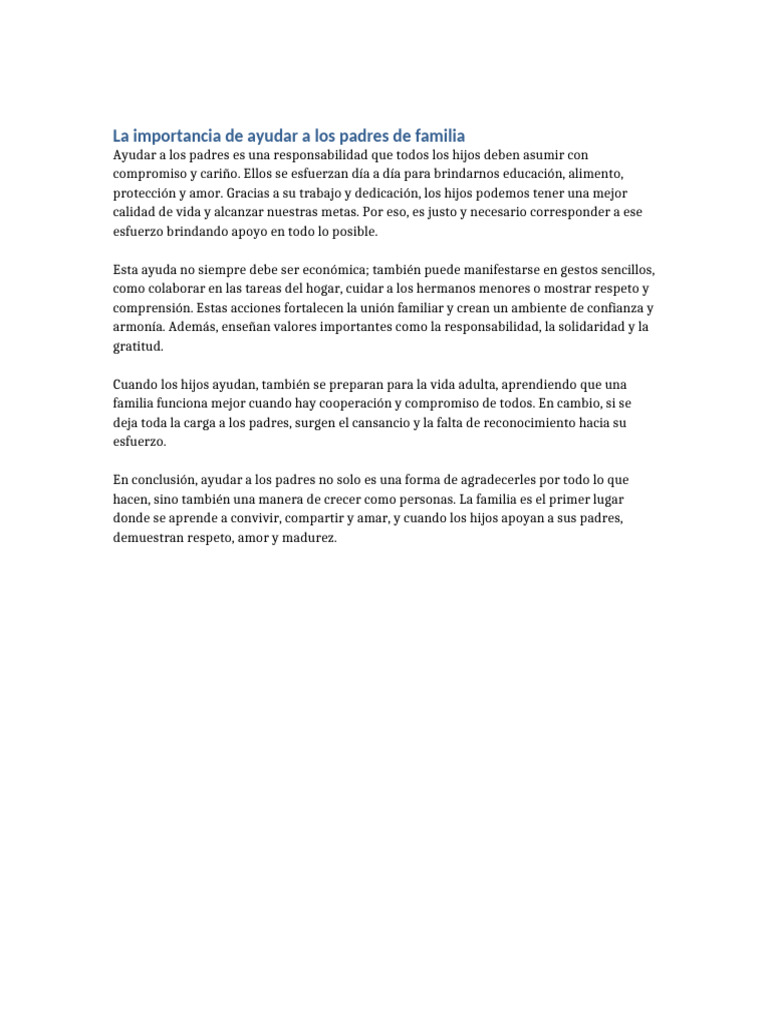 La Importancia de Ayudar A Los Padres de Familia | PDF