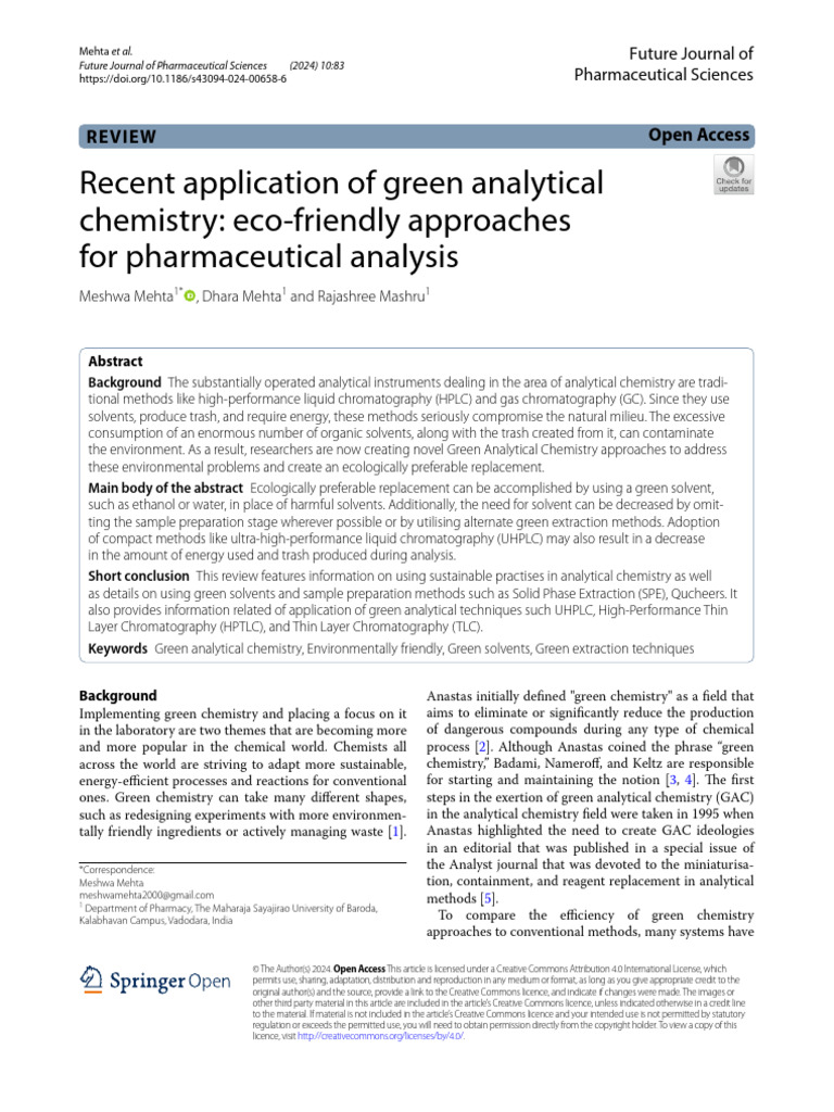 Recent Application of Green Analytical Chemistry e | PDF ...