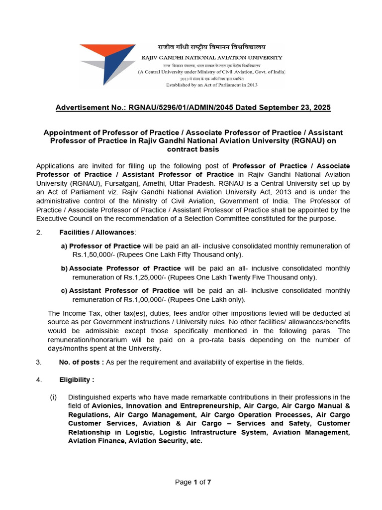 Advertisement For PRF, ASP & AP of Practice-Sept 2025 | PDF ...