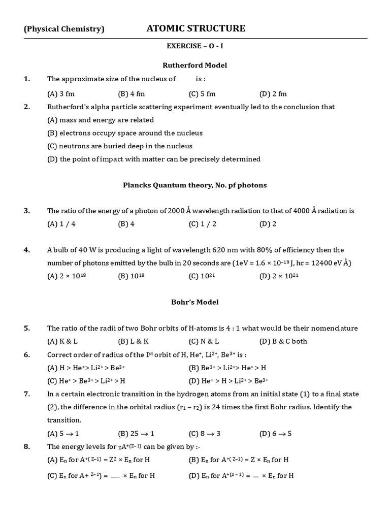 Atomic Structure Exercises in Physical Chemistry | PDF | Atomic Orbital ...