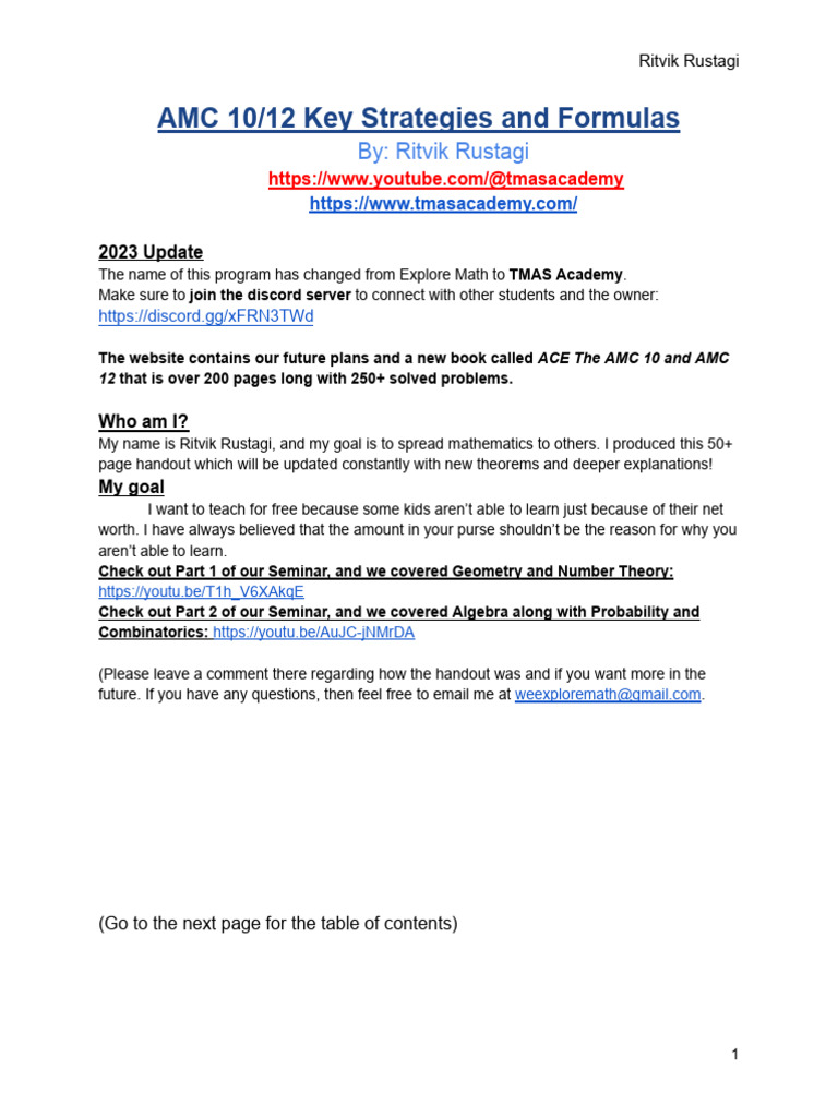 AMC 10 - 12 Key Strategies and Formulas | PDF | Triangle | Number Theory