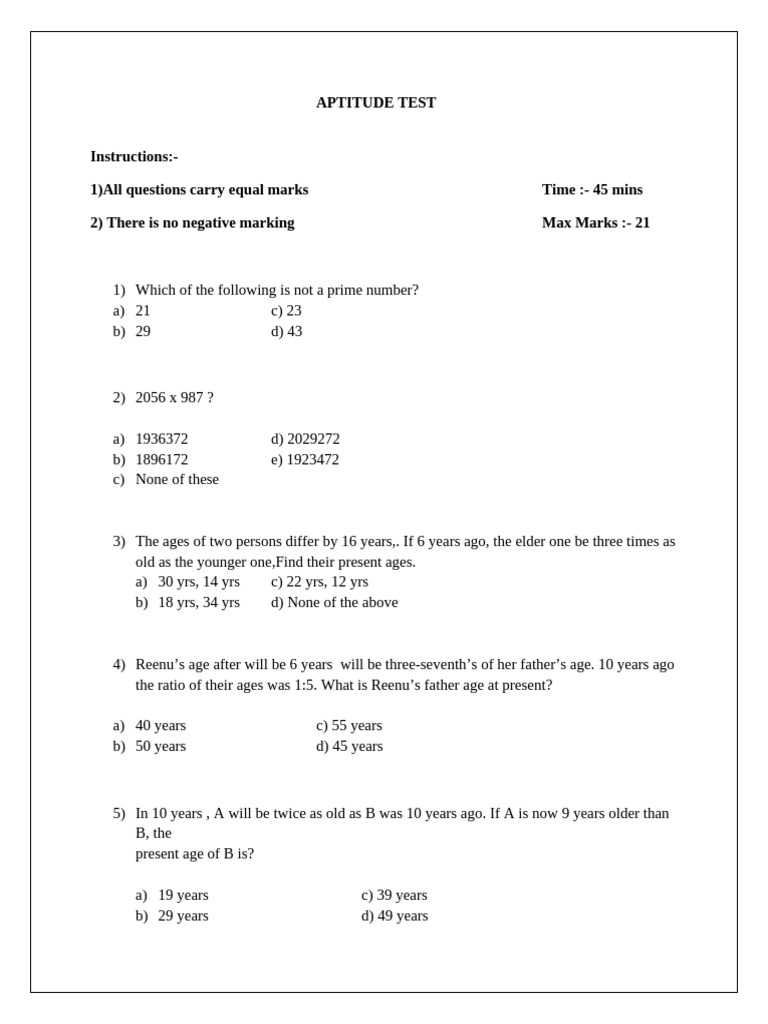 Aptitude Test | PDF