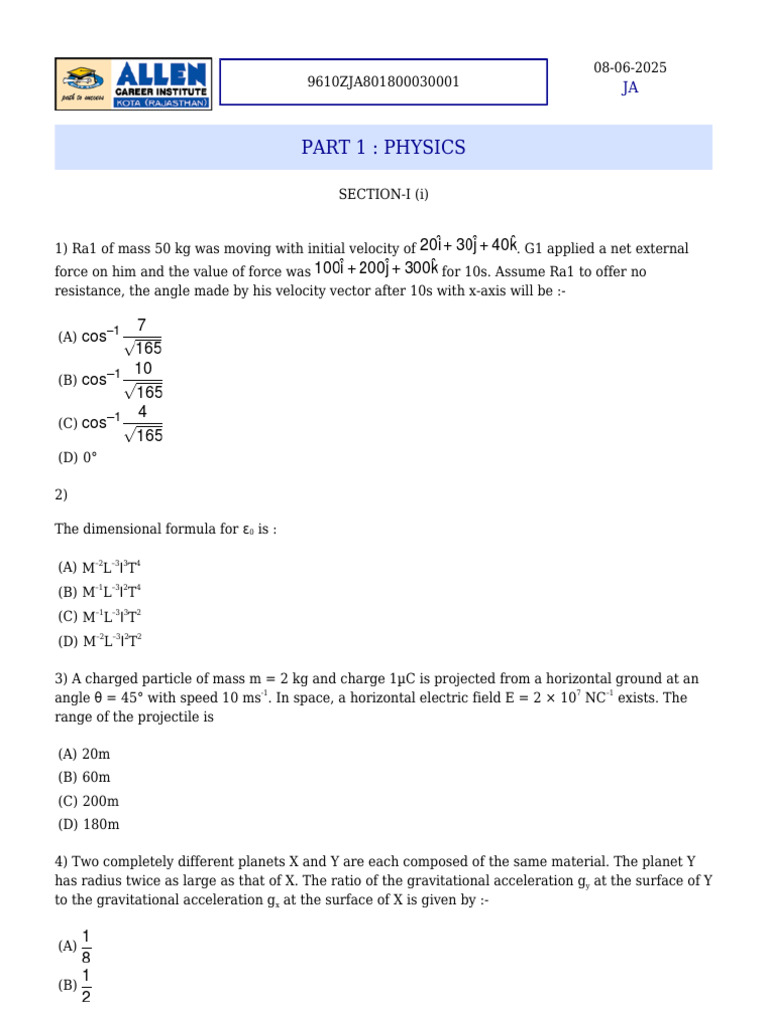 Physics and Chemistry Exam Questions | PDF | Force | Waves