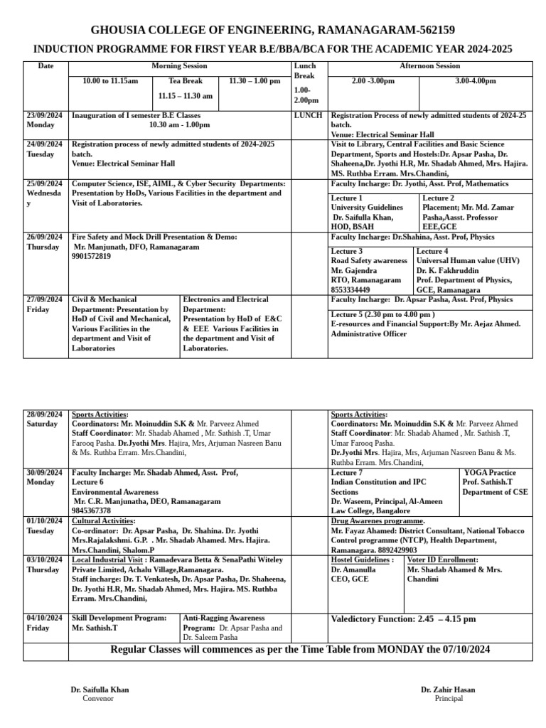 GCE Induction Program Schedule 2024-25 | PDF | Physical Sciences