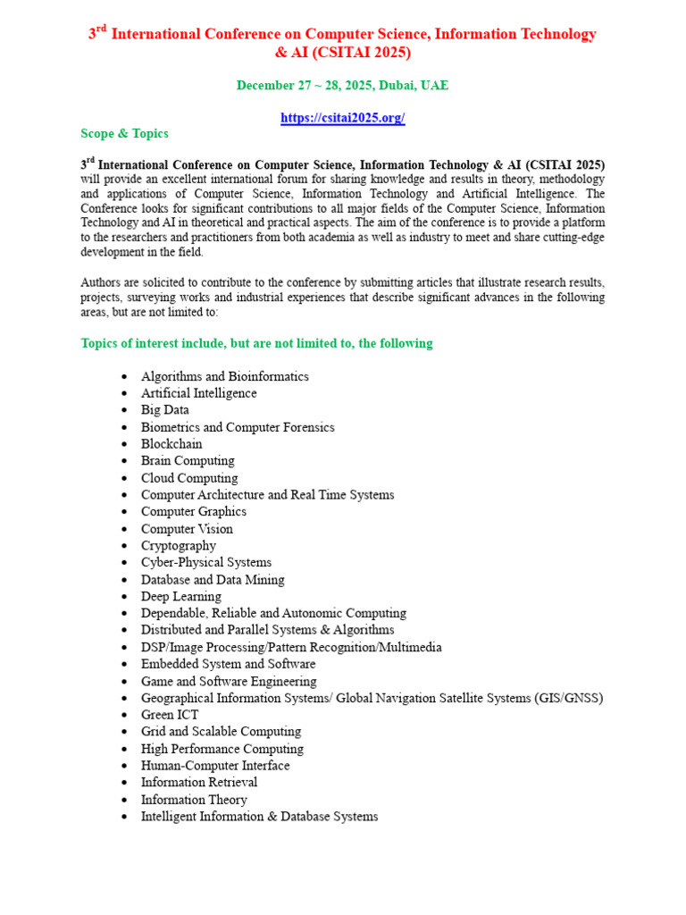 CSITAI 2025: AI & Computer Science Conference | PDF | Artificial ...